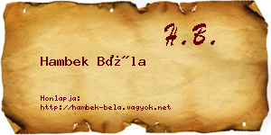 Hambek Béla névjegykártya
